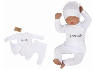 Z&amp;Z 3-dílná soupravička body, tepláčky a čepička Loved  - bílá, vel. 56 (1-2m)