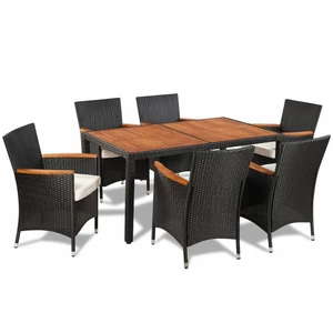 7 Piece Outdoor Dining Set with Cushions Poly Rattan