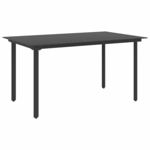 Garden Dining Table Black 59.1"x31.5"x29.1" Steel and Glass