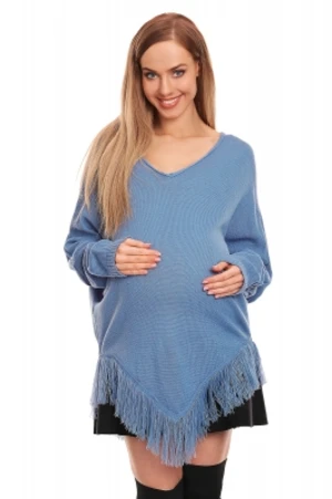 Be MaaMaa Těhotenské pončo dlouhý rukáv - modré, vel. L/XL