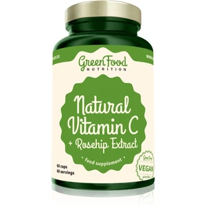 GreenFood Nutrition Natural Vitamin C + Rosehip Extract kapsle pro podporu imunitního systému, krásnou pleť a nehty 60 cps