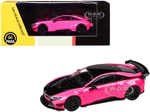 BMW i8 Liberty Walk Hot Pink and Black 1/64 Diecast Model Car by Paragon Models