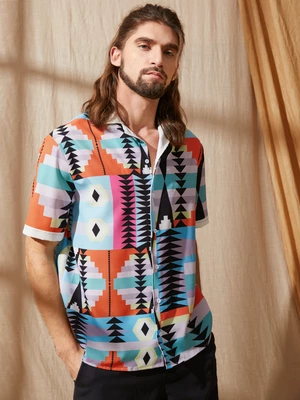 Men Geometric Print Short Sleeve Hawaii Style Casual Shirts