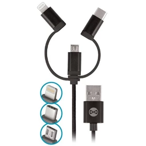 Kábel Forever 3v1, USB/Micro USB + Lightning + USB-C, 1m (T_01626) čierny Forever USB kabel 3v1, který umožňuje dobíjet a přenášet data.

Barva: Černá