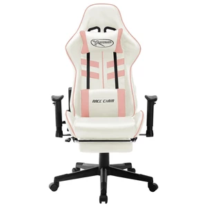 vidaXL Gaming Chair Pink+White High Back Height-adjustable Design Thickly Padded with lumbar Pillows Footrest 360° Swive