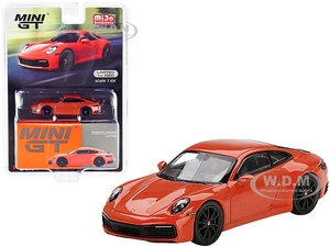 Porsche 911 (992) Carrera 4S Lava Orange Limited Edition to 3000 pieces Worldwide 1/64 Diecast Model Car by True Scale Miniatures