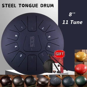 HLURU 8" Steel Tongue Drum C Major 11 Note Handpan Tank Drum Instrument w/ Mallets Bag