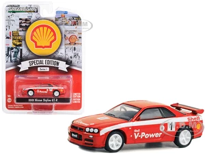 2001 Nissan Skyline GT-R (R34) 1 Red with White Stripes "Shell Racing" "Shell Oil Special Edition" Series 1 1/64 Diecast Model Car by Greenlight