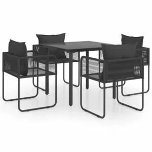 5 Piece Garden Dining Set PVC Rattan Black