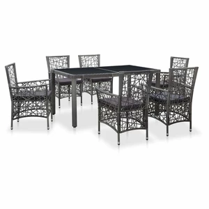 7 Piece Outdoor Dining Set Poly Rattan Gray