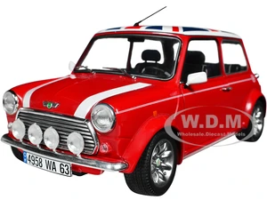 Mini Cooper 1.3i Sport Pack Red with White Stripes and UK Flag on Top 1/18 Diecast Model Car by Solido