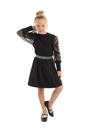 mshb&g Čierna tylová dievčenská blúzka s rolákom a sukňou