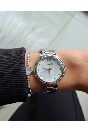 Polo Air Stylish Sports Women's Wristwatch Zircon Stone Heart Bracelet Combination Silver Color