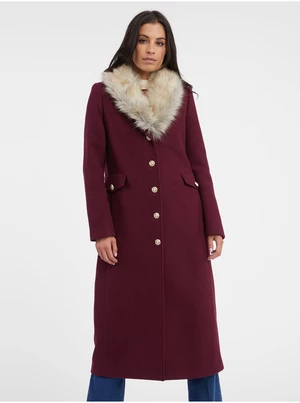 Orsay Vínový dámský kabát s příměsí vlny - Dámské
