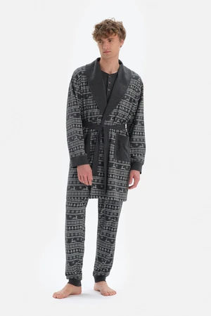 Dagi Anthracite Shawl Collar, Printed Dressing Gown