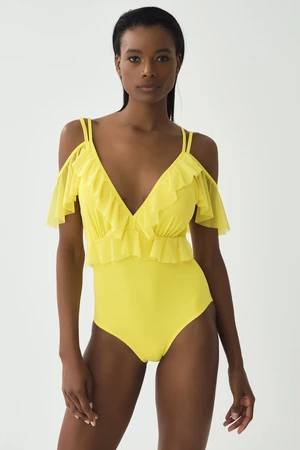 Dagi Yellow Double-breasted Swimsuit with Thin Straps