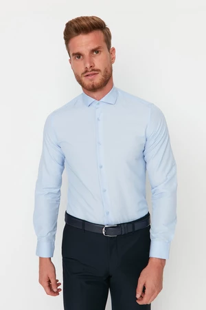 Trendyol Blue Men's Regular Fit Italian Collar Dobby Basic Easy to Iron Shirt