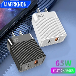 GaN 65W USB Phone Charger Quick Charge 3.0 Type C PD Wall Charger For iPhone Xiaomi Samsung EU/US Plug Fast Phone Power Adapter