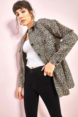 Bianco Lucci Women's Leopard Pattern Shirt with Two Pockets 4615
