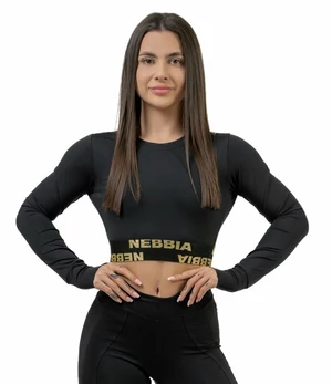 Nebbia Long Sleeve Crop Top INTENSE Perform Black/Gold L Fitness T-Shirt