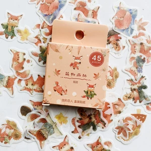 45PCS/Pack Cute Fox And Maple Leaves Paper Sticker Adhesive Craft Stick Label Notebook Computer DIY Decor Kids Gift Stationery