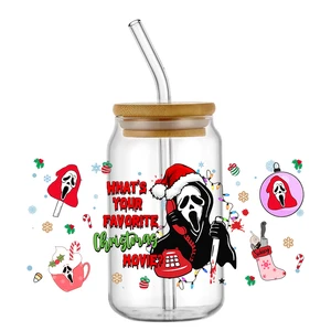 Funny Christmas Glass Uv Dtf Transfer Sticker Lovely Seasons Diy Waterproof For Wraps Glass Bottles High Temperature Resistance