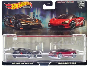 McLaren Senna Dark Gray Metallic with Orange Stripes and McLaren 720S Red Metallic with Black Top "Car Culture" Set of 2 Cars Diecast Model Cars by H