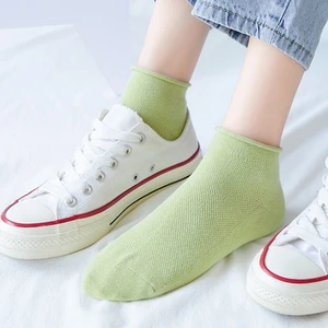 1 Pair Cotton Woman Girl No Show Socks Mesh Breathable Edge Loose Cute Candy Color Japanese Style Harajuku Ankle Diabetic Socks