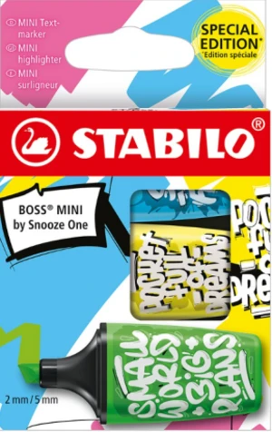 Zvýrazňovač - STABILO BOSS MINI by Snooze One - 3 ks sada - modrá, žlutá, zelená