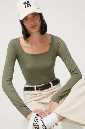 Tričko s dlouhým rukávem Hollister Co. zelená barva