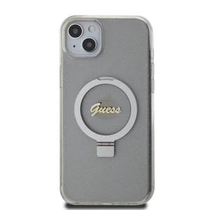Zadní kryt Guess IML Ring Stand Glitter MagSafe pro Apple iPhone 15 Plus, transparentní