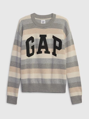 Béžovo-sivý detský pruhovaný sveter s logom GAP