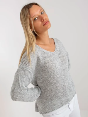 Grey oversize sweater with neck in V och bella