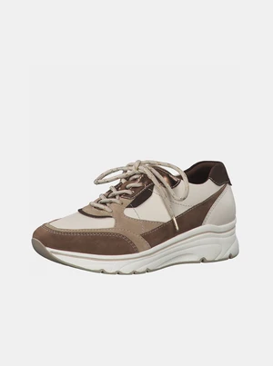 Brown-Beige Sneakers with Leather Details Tamaris - Women