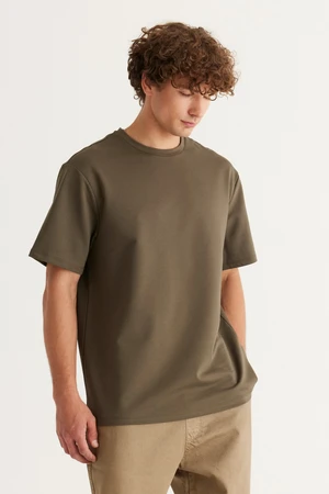 ALTINYILDIZ CLASSICS Men's Khaki Comfort Fit Relaxed Cut Crew Neck Cotton T-Shirt