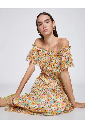 Koton Floral Long Dress With Open Shoulders