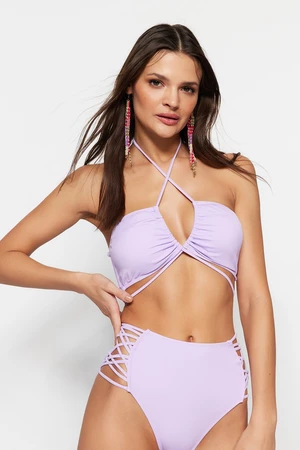 Trendyol Lilac Strapless Tie-Up Bikini Top