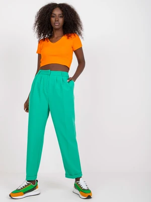 Green women's trousers made of fabric with pockets RUE PARIS