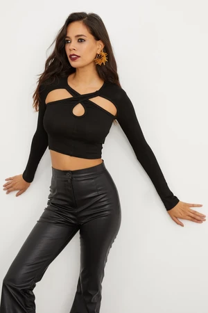 Cool & Sexy Women's Black Crop Top with Window B1897