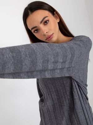 Dark gray loose classic sweater with neckline