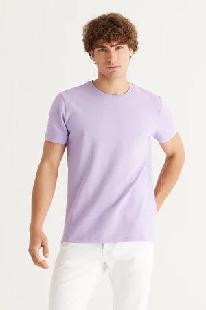 ALTINYILDIZ CLASSICS Men's Lilac Slim Fit Slim Fit Crew Neck Short Sleeved Basic T-Shirt with Soft Touch.