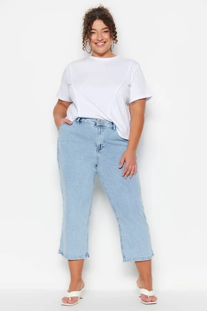 Trendyol Curve Light Blue High Waist Tassel Detailed Culotte Fit Jeans