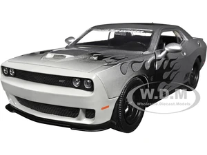 2015 Dodge Challenger SRT Hellcat Silver Metallic with Flames "Nitrous Express" "Bigtime Muscle" Series 1/24 Diecast Model Car by Jada