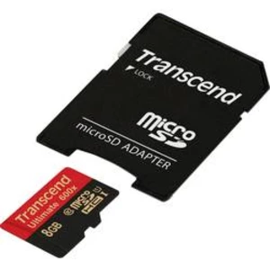 Paměťová karta microSDHC, 8 GB, Transcend Ultimate (600x), Class 10, UHS-I, vč. SD adaptéru
