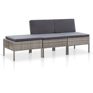 3 Piece Garden Lounge Set with Cushions Poly Rattan Gray
