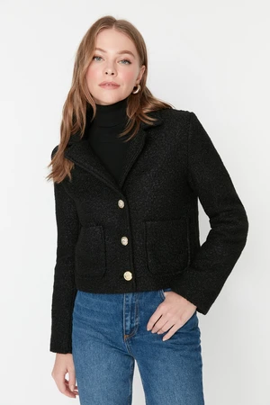 Trendyol Black Gold Button Detailed Boucle Coat