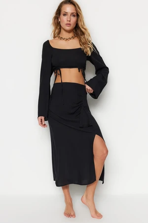 Trendyol Black Woven Gathered Top and Skirt Set