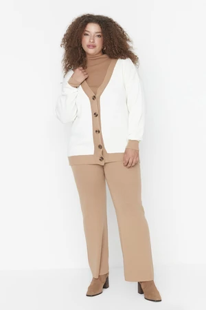 Trendyol Curve Ecru Button Detailed Knitwear, Cardigan, and Pants Suit