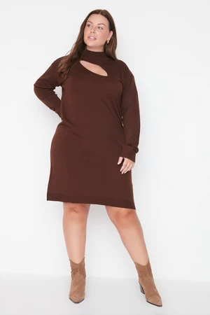 Trendyol Curve Brown Stand-Up Collar Cut Out Detailed Sweater Dress