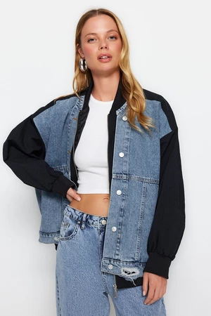 Trendyol Czarna kurtka jeansowa oversize